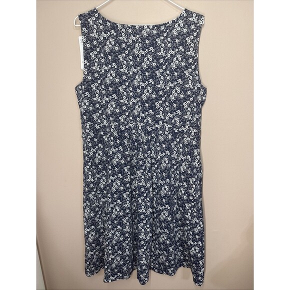 Lands End Dress Size Large Blue White Floral Sleeveless V Neck Pullover Telcel - Picture 4 of 8